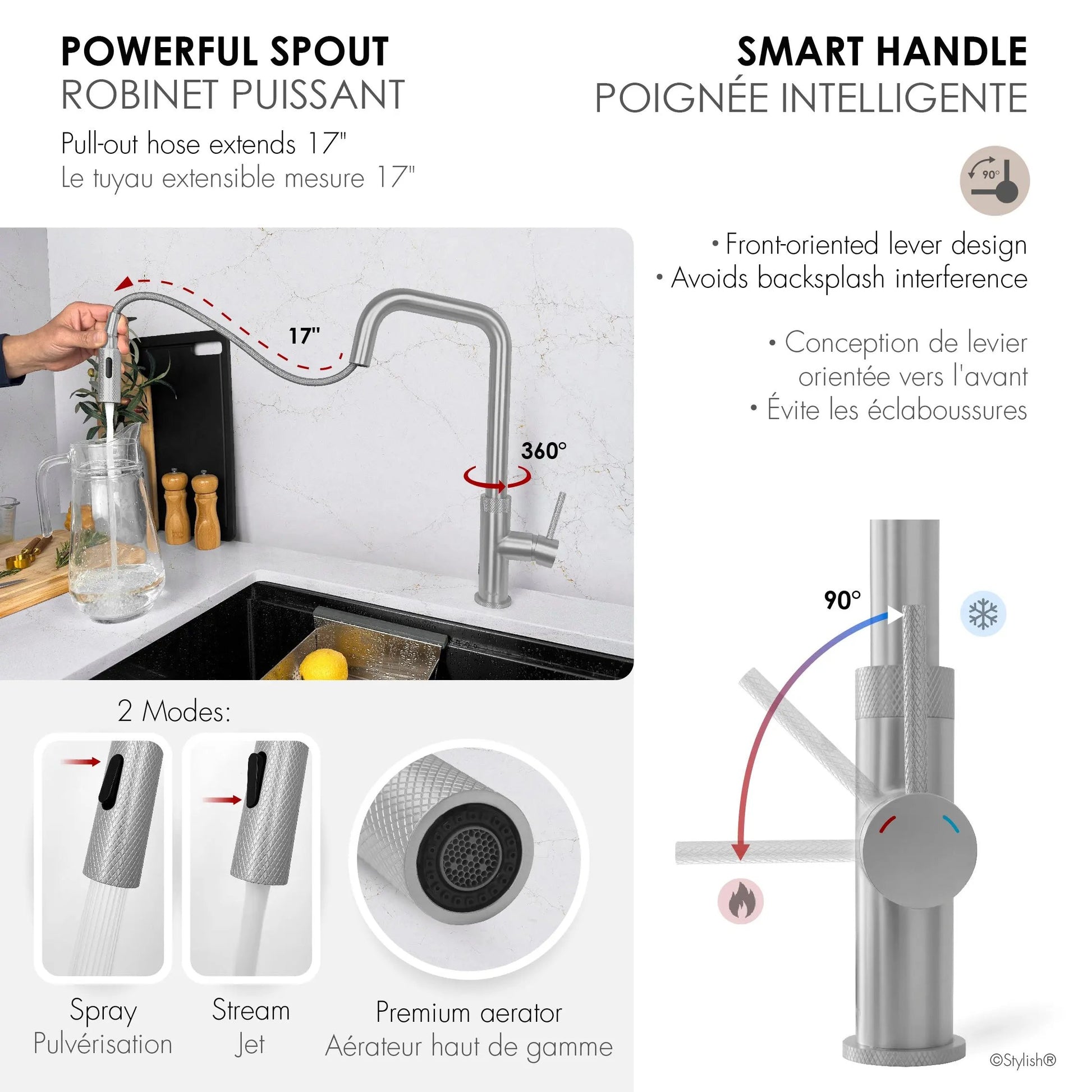 Stylish Single Handle Stainless Steel Pull Down Touchless Kitchen Faucet - Plumbing Market