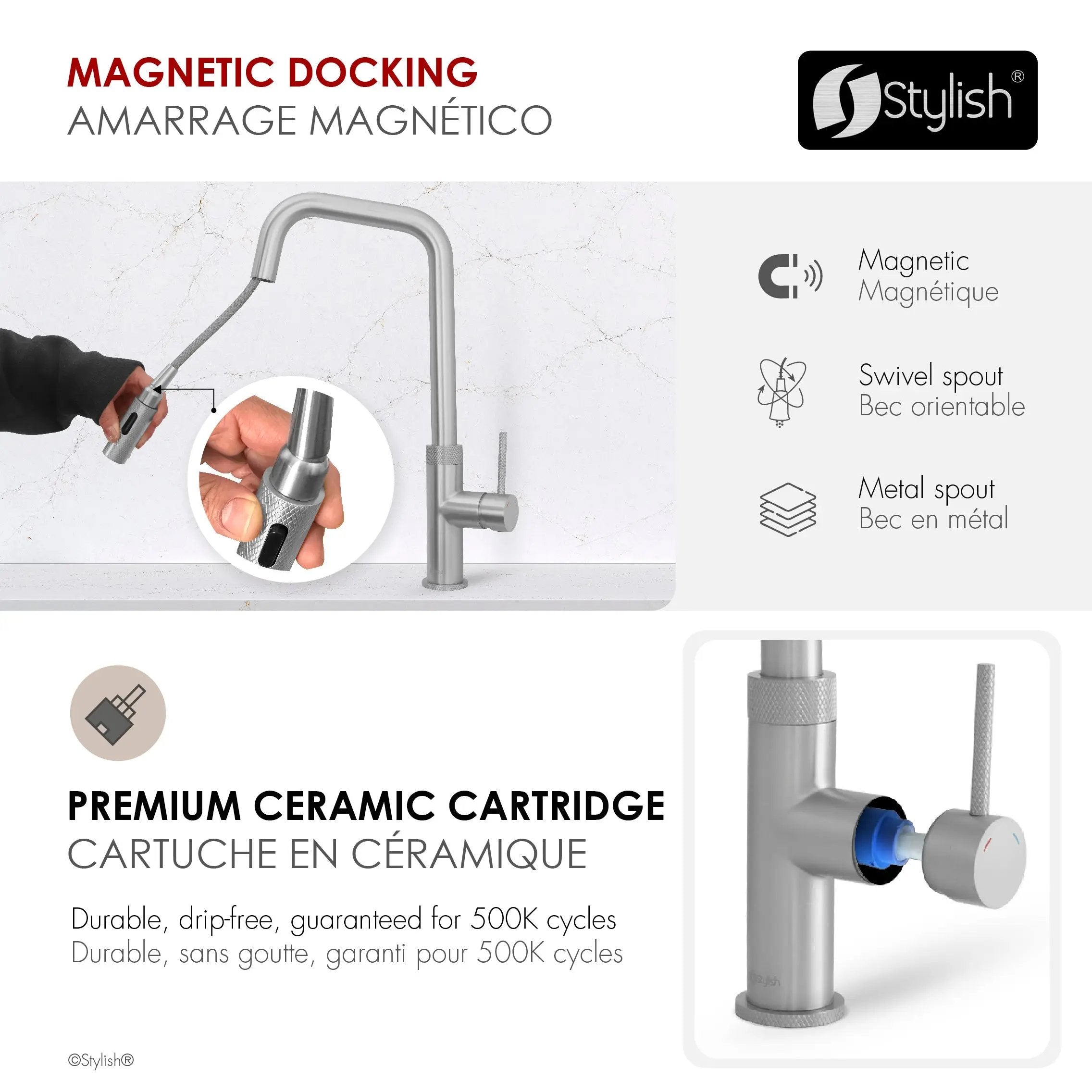 Stylish Single Handle Stainless Steel Pull Down Touchless Kitchen Faucet - Plumbing Market