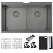 Stylish  Undermount 32 inch Graphite Black Stainless Steel Double Bowl Workstation Sink with Black Accesories - Plumbing Market