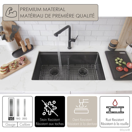 Stylish  Undermount 32 inch Graphite Black Stainless Steel Double Bowl Workstation Sink with Black Accesories - Plumbing Market