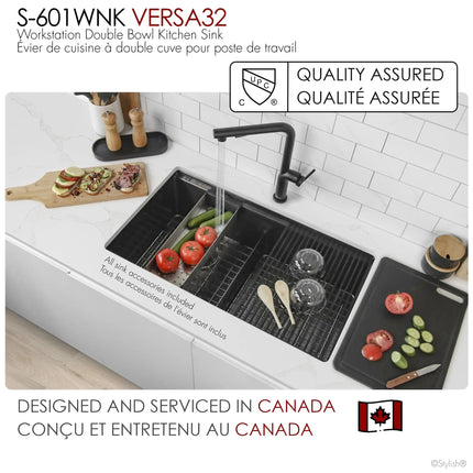 Stylish  Undermount 32 inch Graphite Black Stainless Steel Double Bowl Workstation Sink with Black Accesories - Plumbing Market