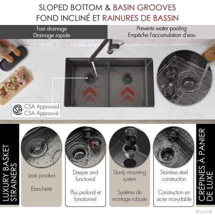 Stylish  Undermount 32 inch Graphite Black Stainless Steel Double Bowl Workstation Sink with Black Accesories - Plumbing Market