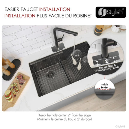 Stylish  Undermount 32 inch Graphite Black Stainless Steel Double Bowl Workstation Sink with Black Accesories - Plumbing Market