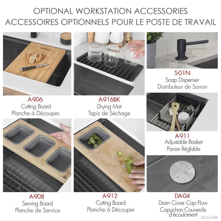 Stylish  Undermount 32 inch Graphite Black Stainless Steel Double Bowl Workstation Sink with Black Accesories - Plumbing Market