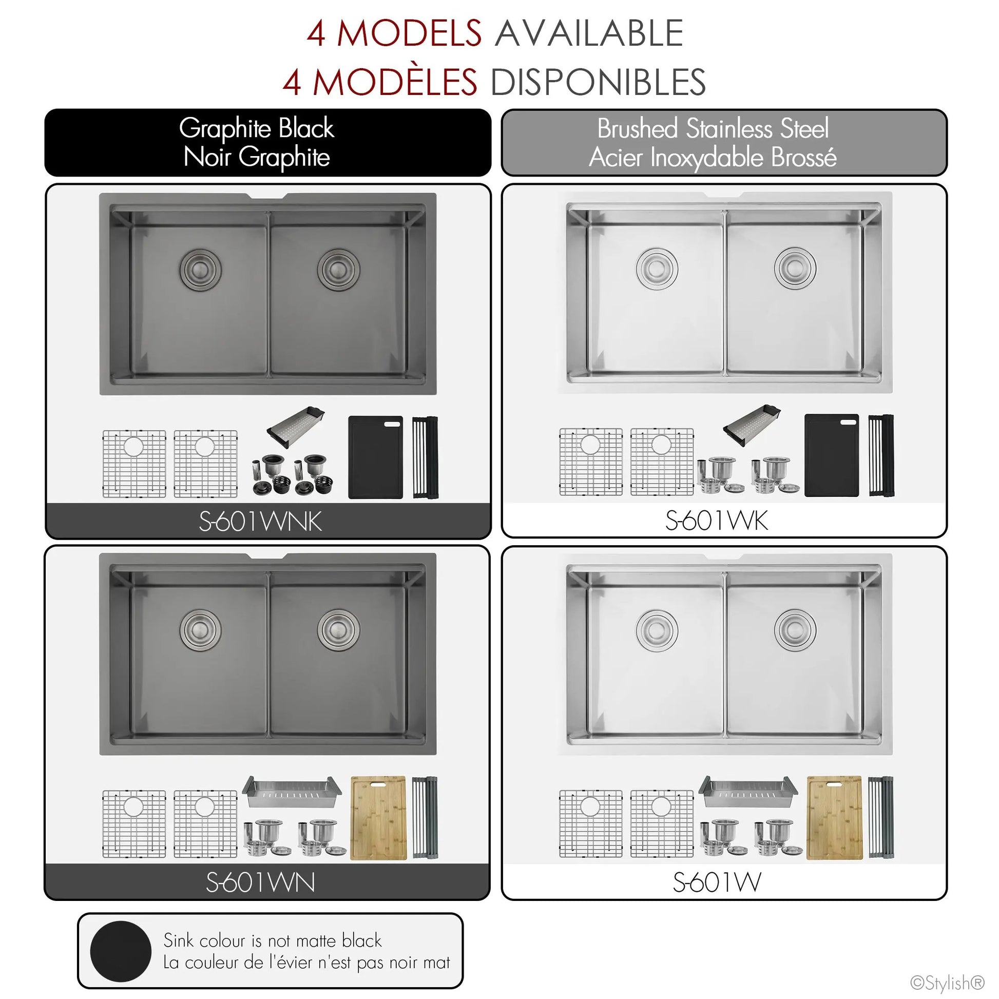Stylish  Undermount 32 inch Graphite Black Stainless Steel Double Bowl Workstation Sink with Black Accesories - Plumbing Market