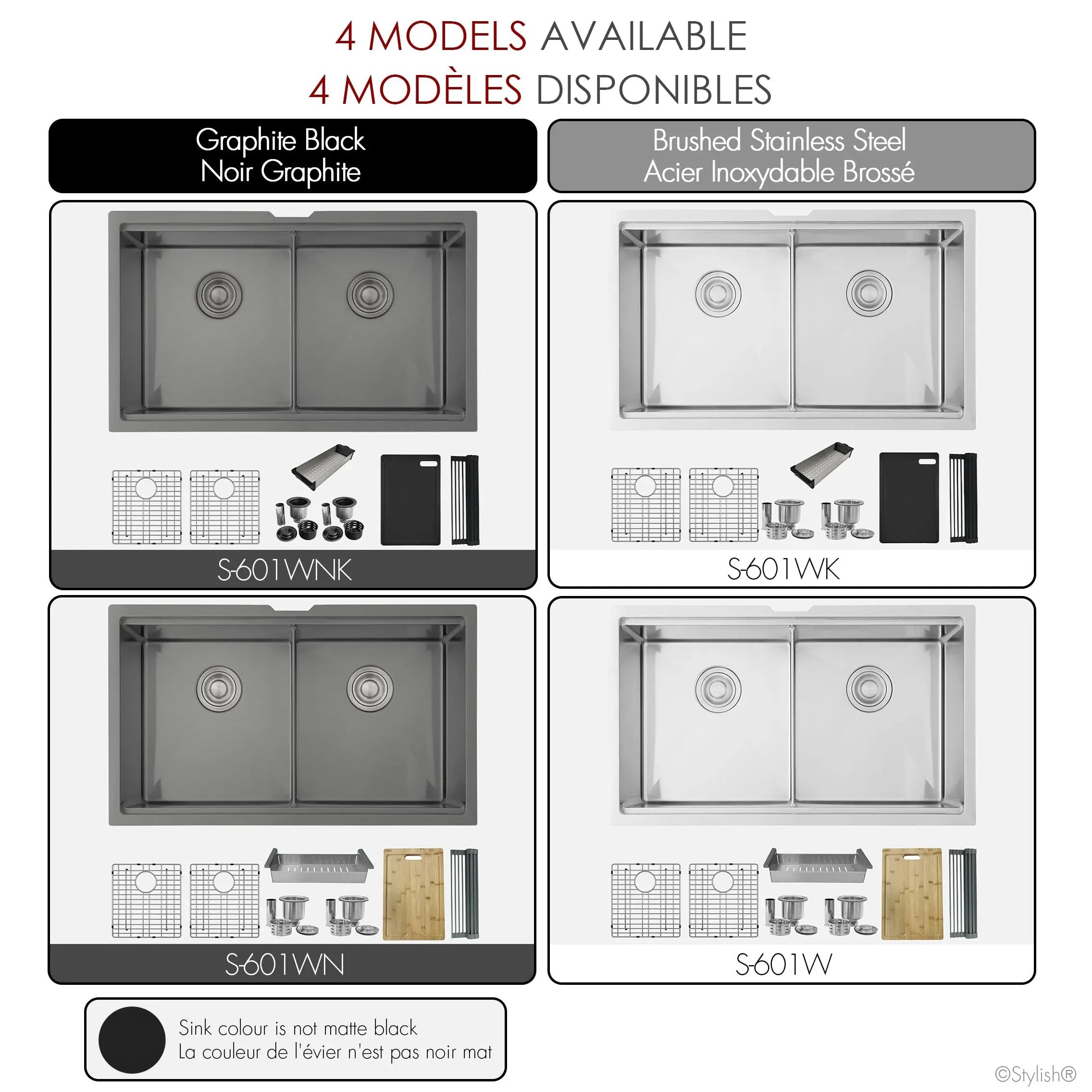 Stylish  Undermount 32 inch Graphite Black Stainless Steel Double Bowl Workstation Sink with Black Accesories - Plumbing Market