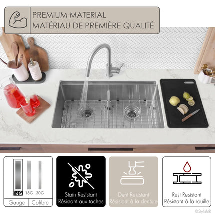 Stylish Undermount 32 inch Stainless Steel Double Bowl Workstation Sink with Black Accesories - Plumbing Market