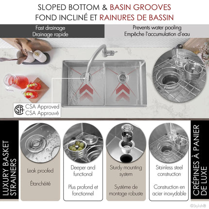 Stylish Undermount 32 inch Stainless Steel Double Bowl Workstation Sink with Black Accesories - Plumbing Market