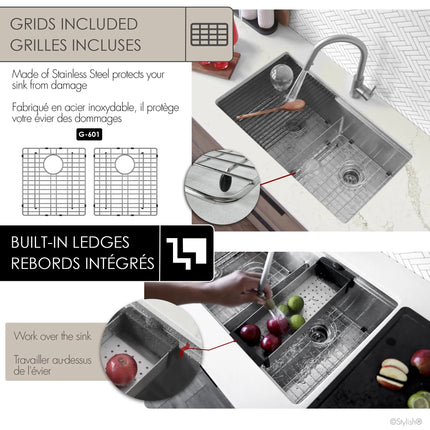 Stylish Undermount 32 inch Stainless Steel Double Bowl Workstation Sink with Black Accesories - Plumbing Market