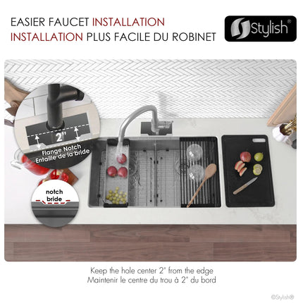 Stylish Undermount 32 inch Stainless Steel Double Bowl Workstation Sink with Black Accesories - Plumbing Market