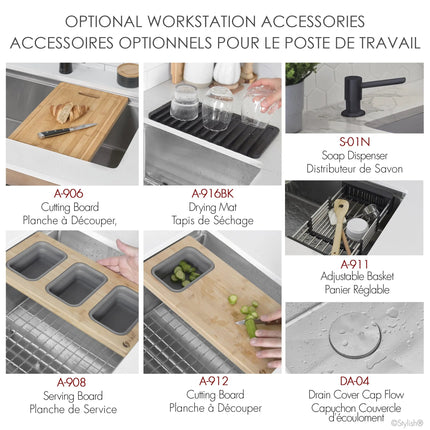 Stylish Undermount 32 inch Stainless Steel Double Bowl Workstation Sink with Black Accesories - Plumbing Market