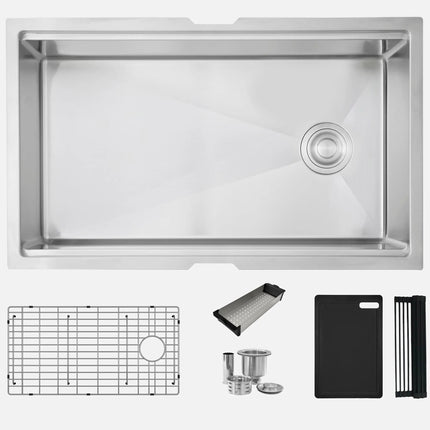 Stylish Undermount 33 inch Stainless Steel Single-Bowl Workstation Kitchen Sink - Plumbing Market