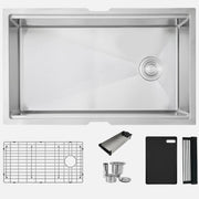 Stylish Undermount 33 inch Stainless Steel Single-Bowl Workstation Kitchen Sink - Plumbing Market