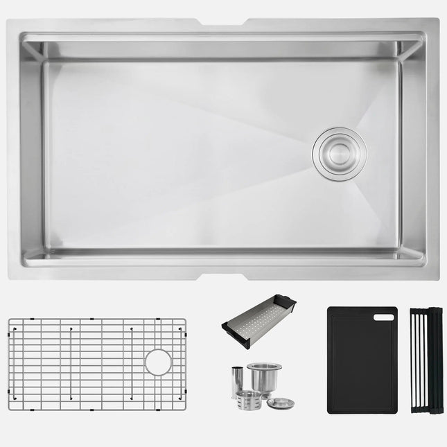 Stylish Undermount 33 inch Stainless Steel Single-Bowl Workstation Kitchen Sink - Plumbing Market
