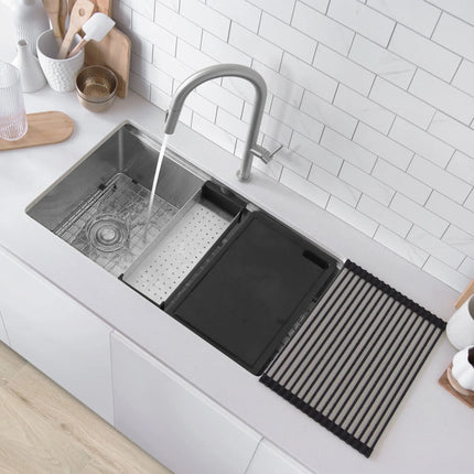 Stylish Undermount 33 inch Stainless Steel Single-Bowl Workstation Kitchen Sink - Plumbing Market