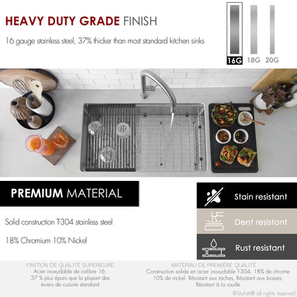 Stylish Undermount 33 inch Stainless Steel Single-Bowl Workstation Kitchen Sink - Plumbing Market