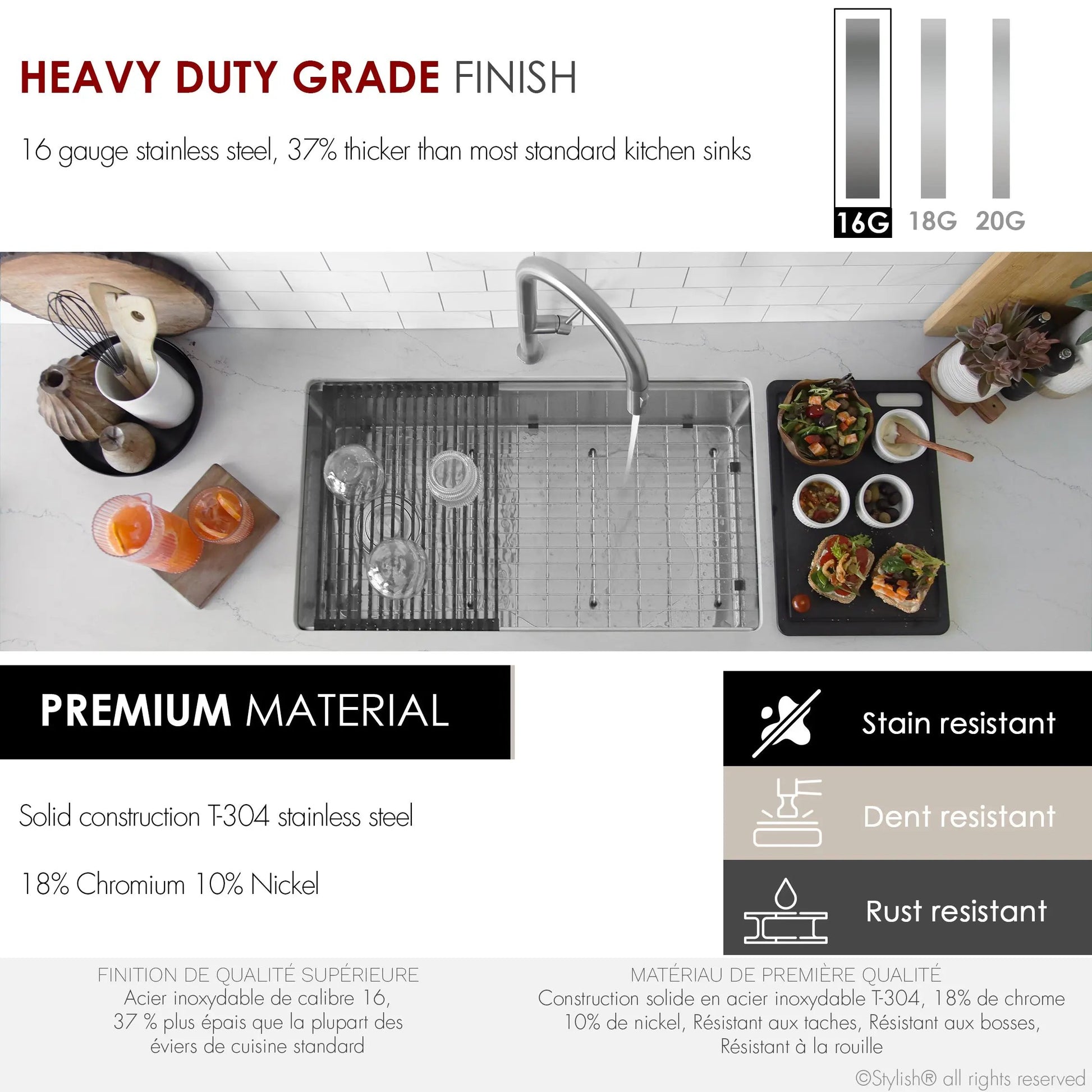 Stylish Undermount 33 inch Stainless Steel Single-Bowl Workstation Kitchen Sink - Plumbing Market