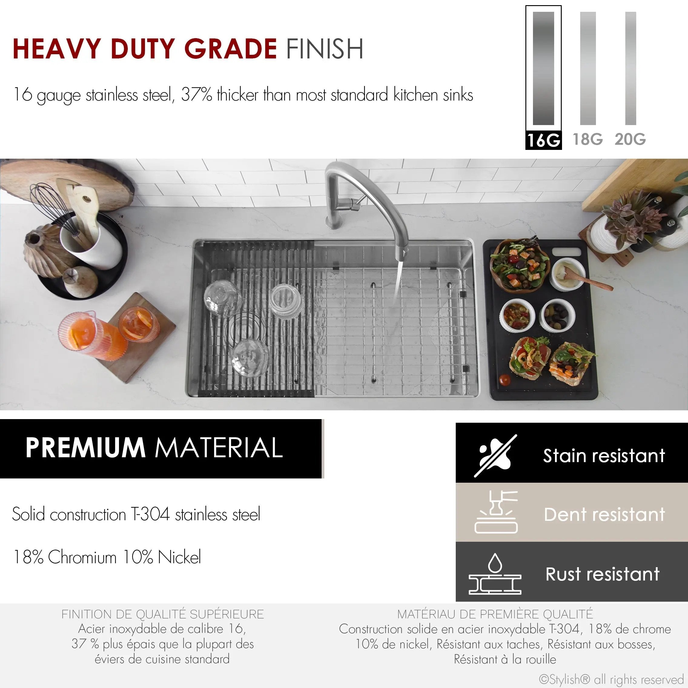 Stylish Undermount 33 inch Stainless Steel Single-Bowl Workstation Kitchen Sink - Plumbing Market