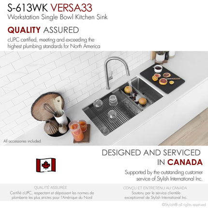 Stylish Undermount 33 inch Stainless Steel Single-Bowl Workstation Kitchen Sink - Plumbing Market