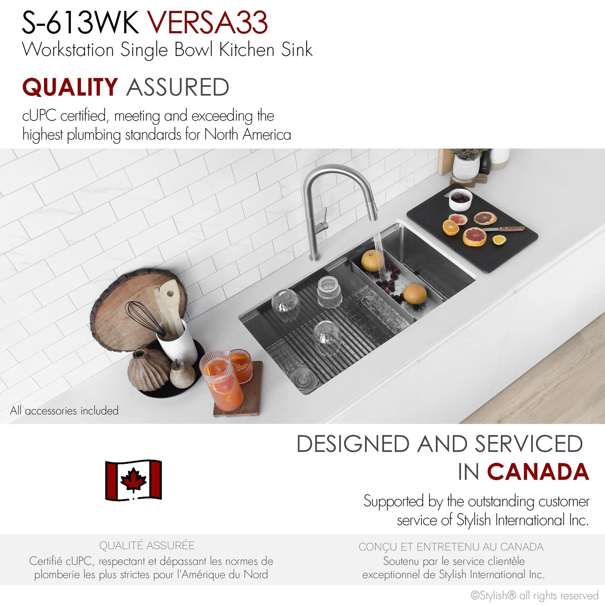 Stylish Undermount 33 inch Stainless Steel Single-Bowl Workstation Kitchen Sink - Plumbing Market