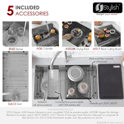 Stylish Undermount 33 inch Stainless Steel Single-Bowl Workstation Kitchen Sink - Plumbing Market