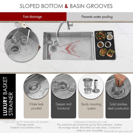 Stylish Undermount 33 inch Stainless Steel Single-Bowl Workstation Kitchen Sink - Plumbing Market