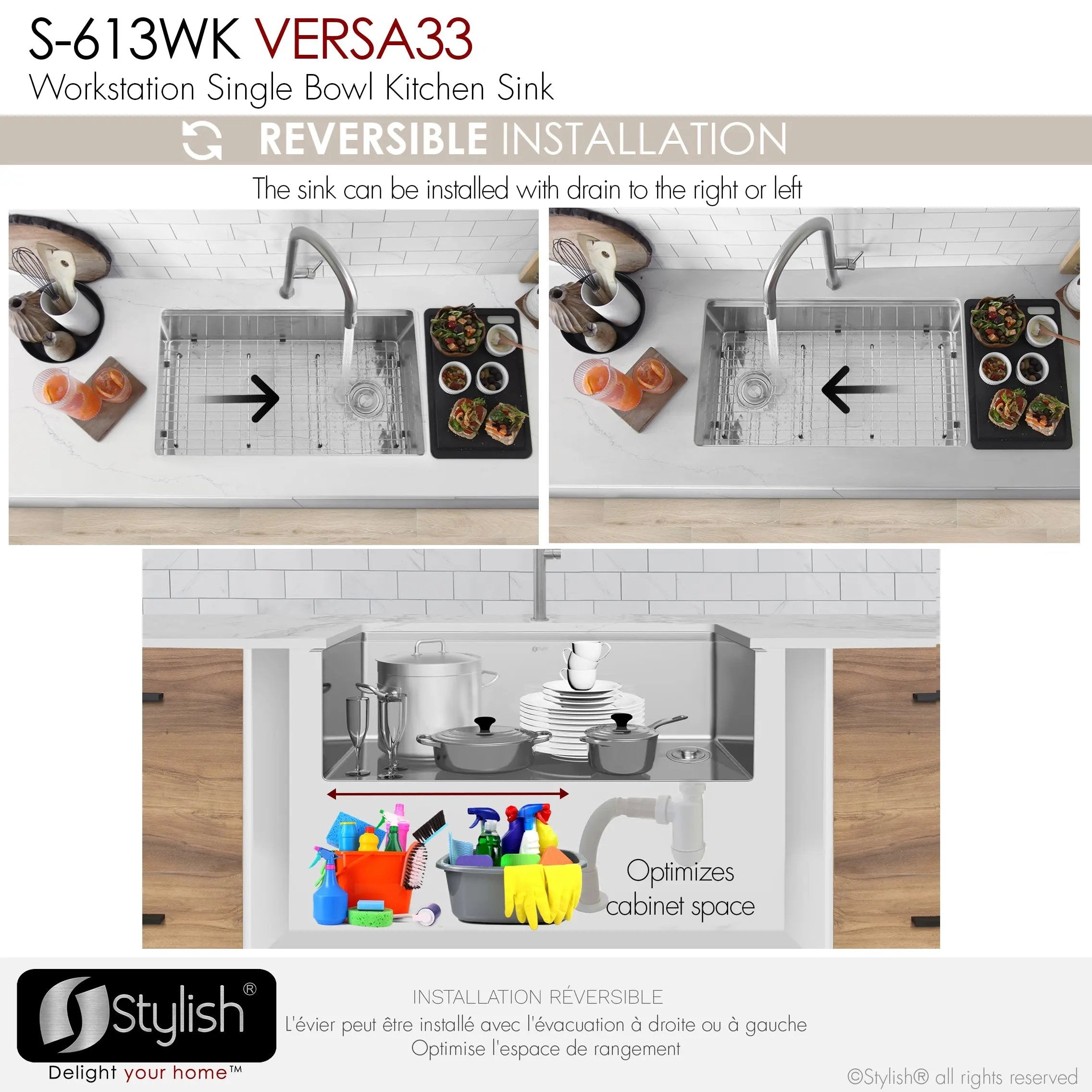 Stylish Undermount 33 inch Stainless Steel Single-Bowl Workstation Kitchen Sink - Plumbing Market
