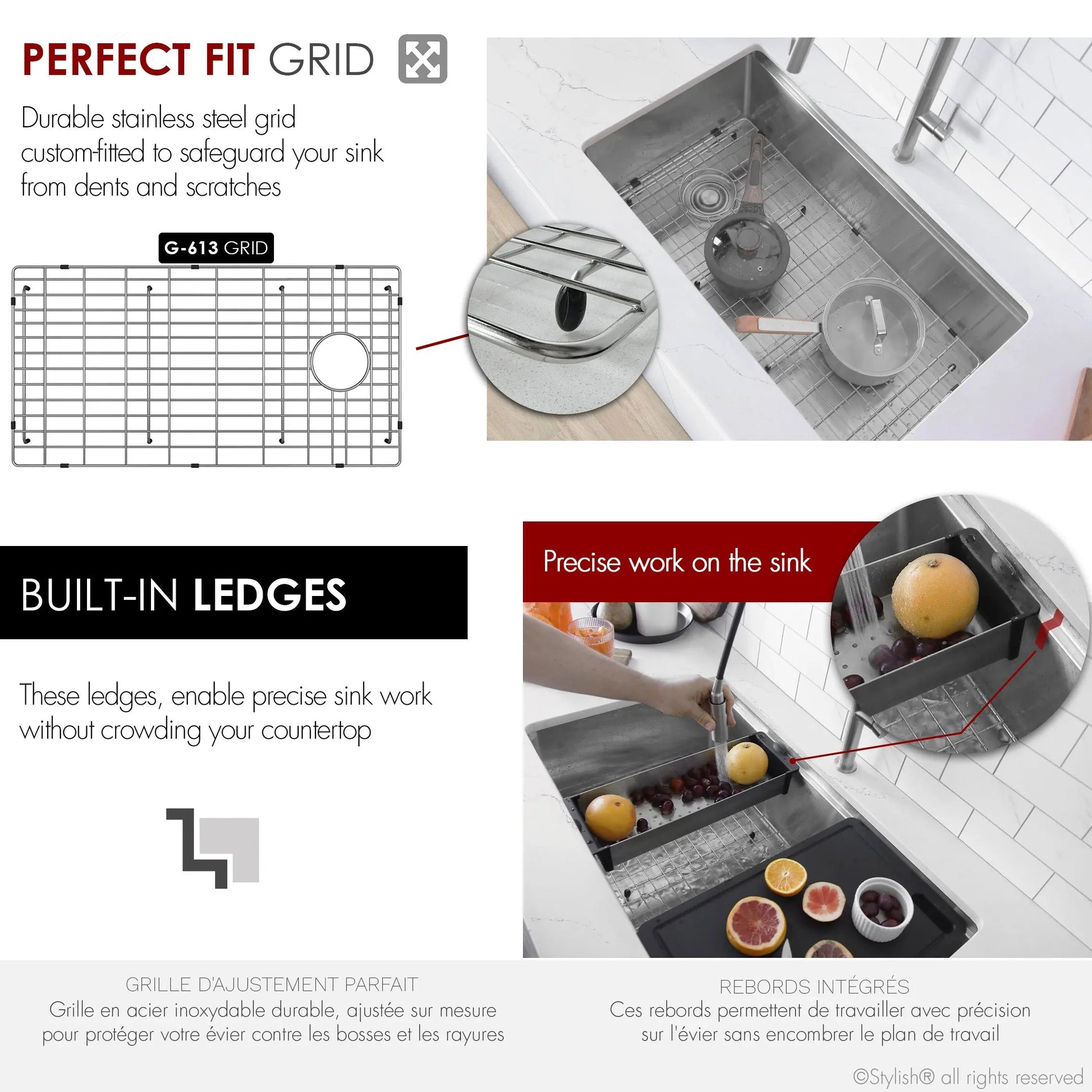 Stylish Undermount 33 inch Stainless Steel Single-Bowl Workstation Kitchen Sink - Plumbing Market