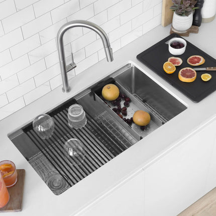 Stylish Undermount 33 inch Stainless Steel Single-Bowl Workstation Kitchen Sink - Plumbing Market