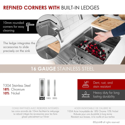 Stylish Undermount 36 inch Stainless Steel Double Bowl Workstation Kitchen Sink with Accessories - Plumbing Market