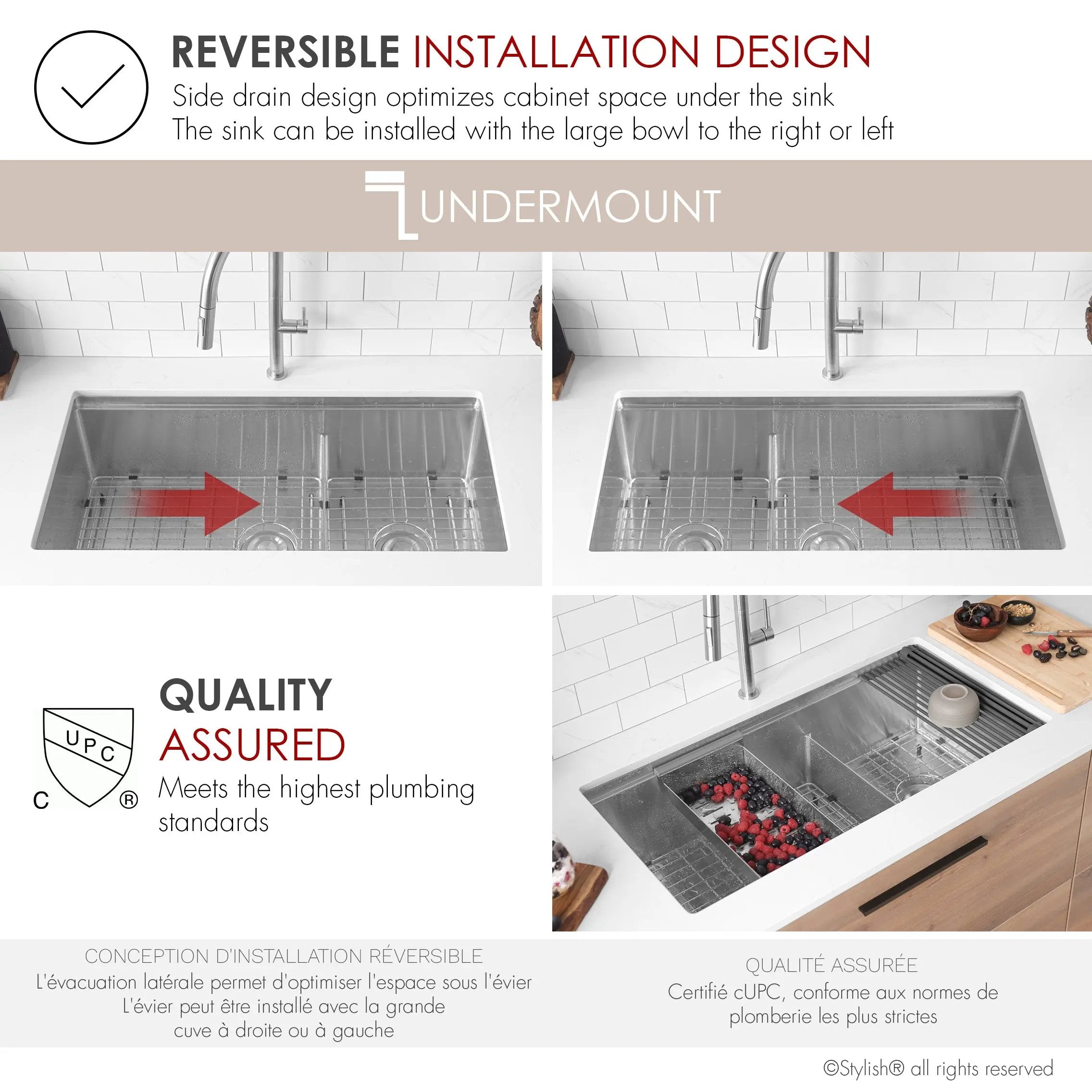 Stylish Undermount 36 inch Stainless Steel Double Bowl Workstation Kitchen Sink with Accessories - Plumbing Market
