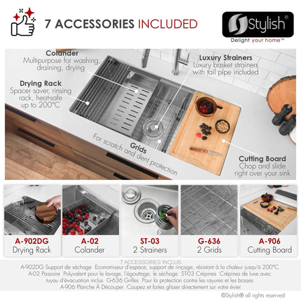 Stylish Undermount 36 inch Stainless Steel Double Bowl Workstation Kitchen Sink with Accessories - Plumbing Market