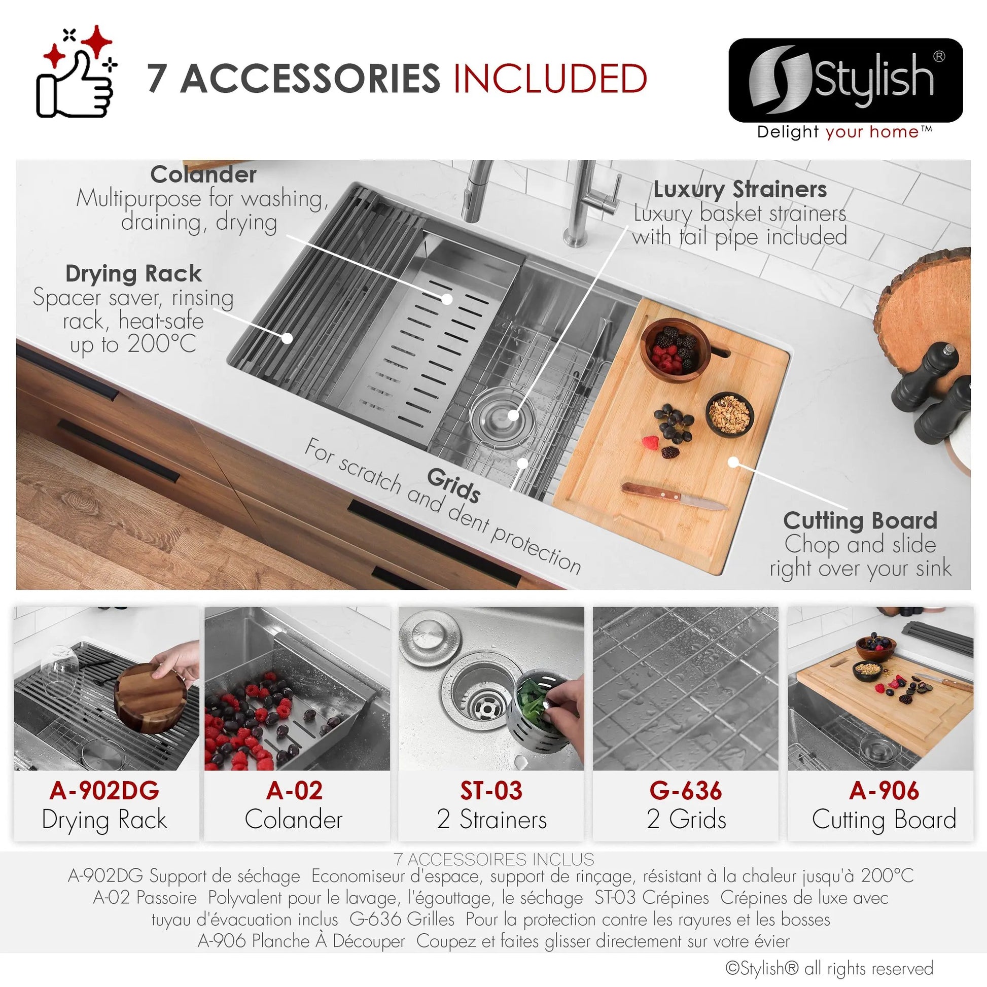 Stylish Undermount 36 inch Stainless Steel Double Bowl Workstation Kitchen Sink with Accessories - Plumbing Market