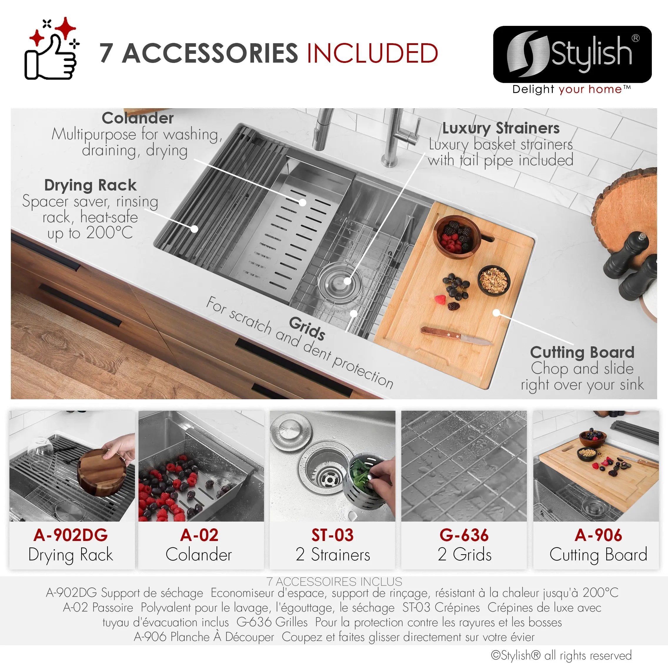 Stylish Undermount 36 inch Stainless Steel Double Bowl Workstation Kitchen Sink with Accessories - Plumbing Market