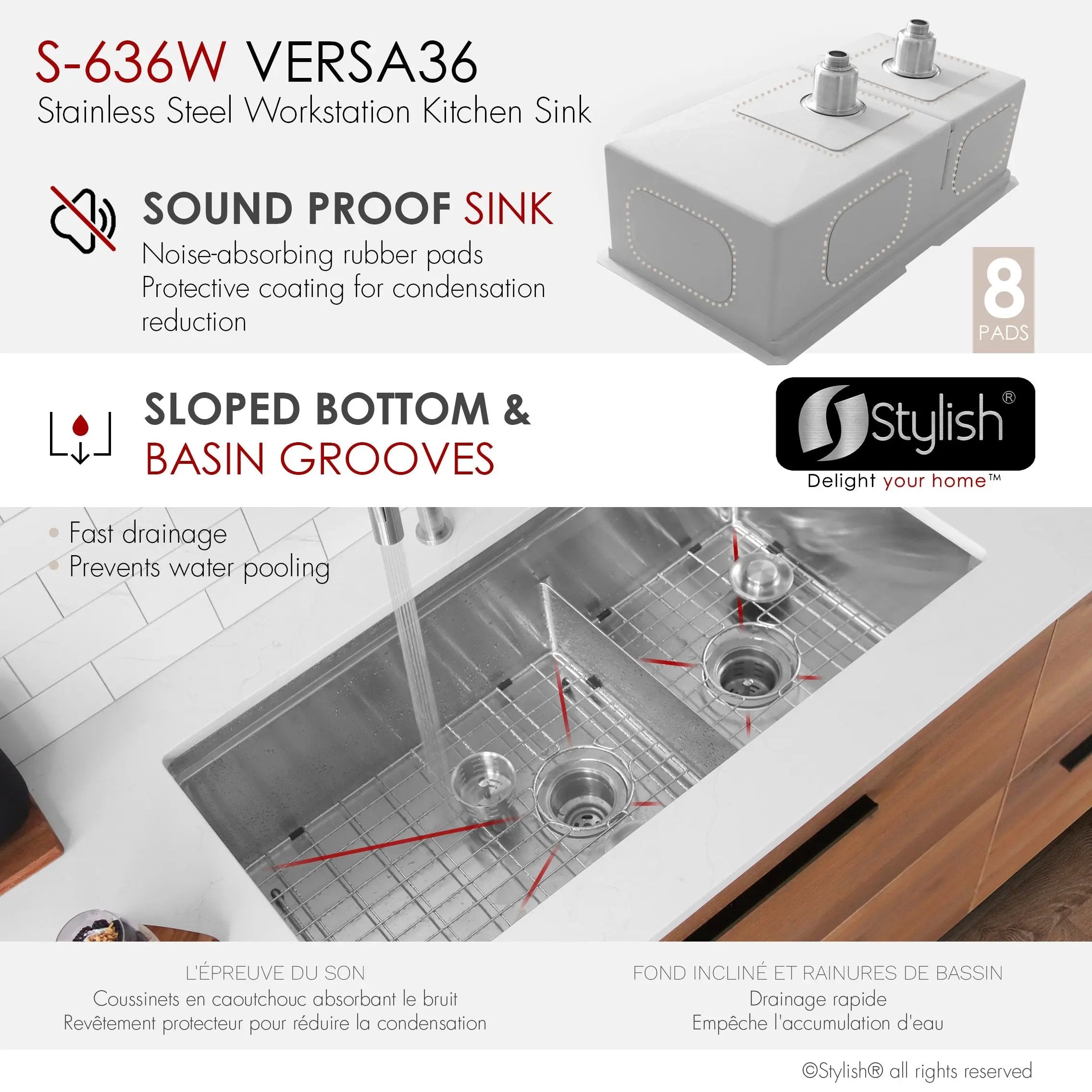 Stylish Undermount 36 inch Stainless Steel Double Bowl Workstation Kitchen Sink with Accessories - Plumbing Market