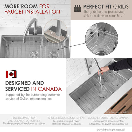 Stylish Undermount 36 inch Stainless Steel Double Bowl Workstation Kitchen Sink with Accessories - Plumbing Market