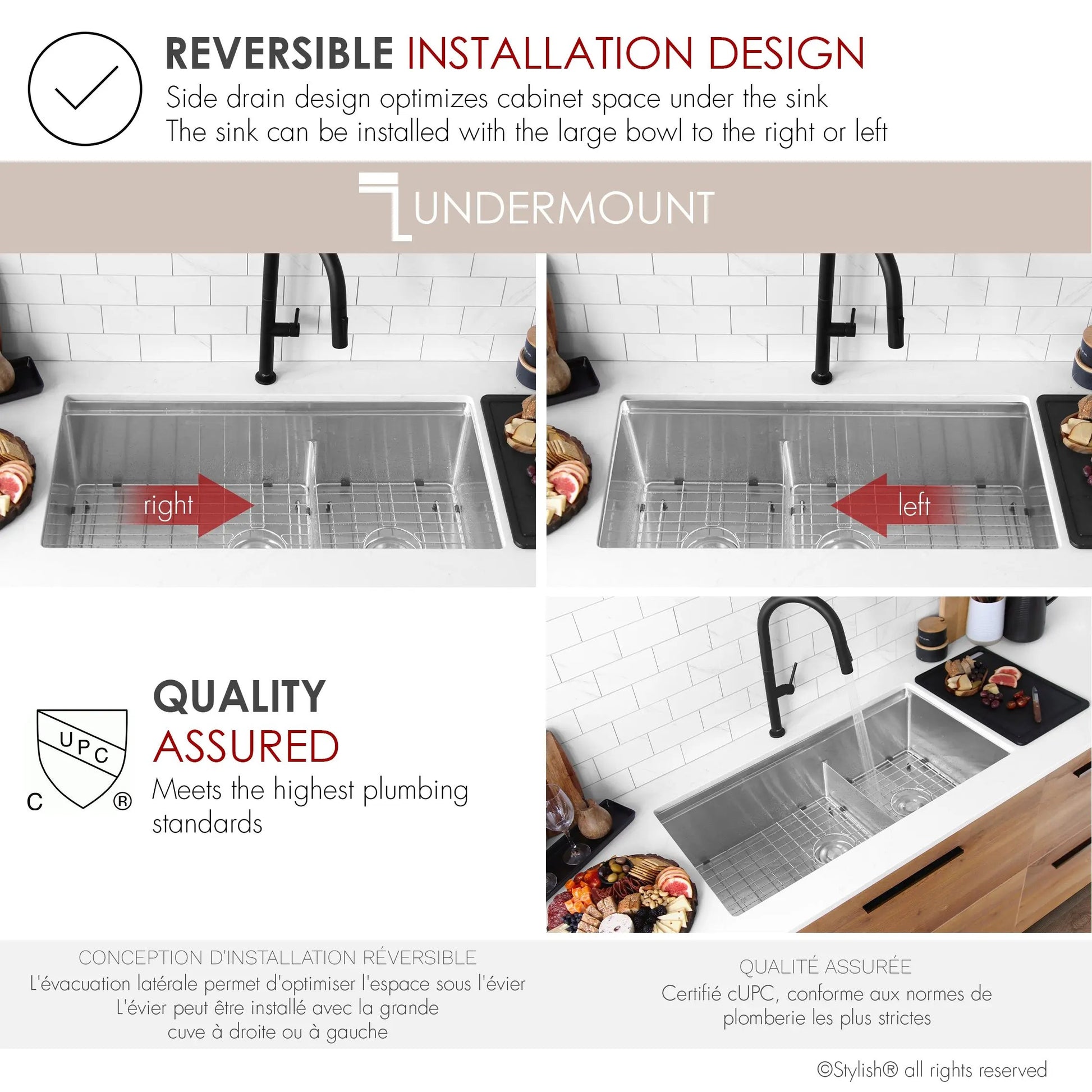 Stylish Undermount 36 inch Stainless Steel Double Bowl Workstation Kitchen Sink with Black Accessories - Plumbing Market