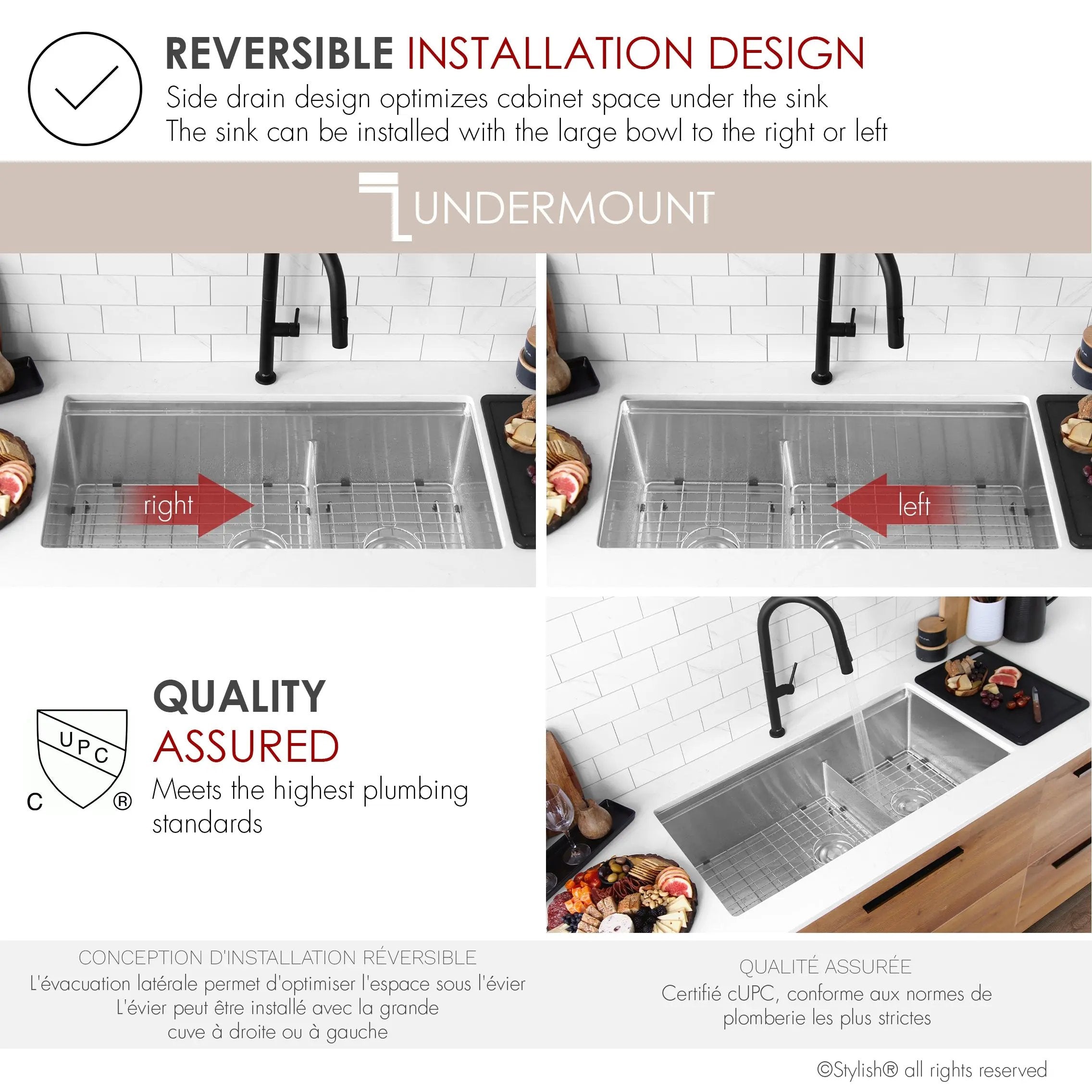 Stylish Undermount 36 inch Stainless Steel Double Bowl Workstation Kitchen Sink with Black Accessories - Plumbing Market