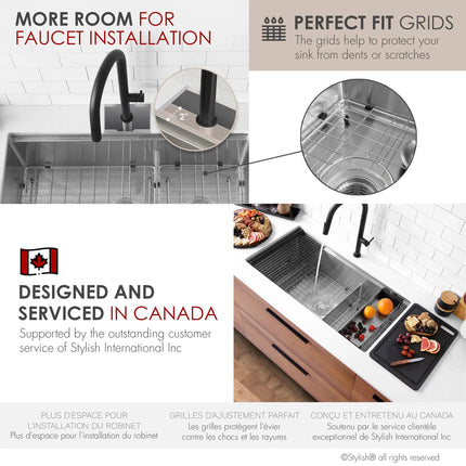 Stylish Undermount 36 inch Stainless Steel Double Bowl Workstation Kitchen Sink with Black Accessories - Plumbing Market