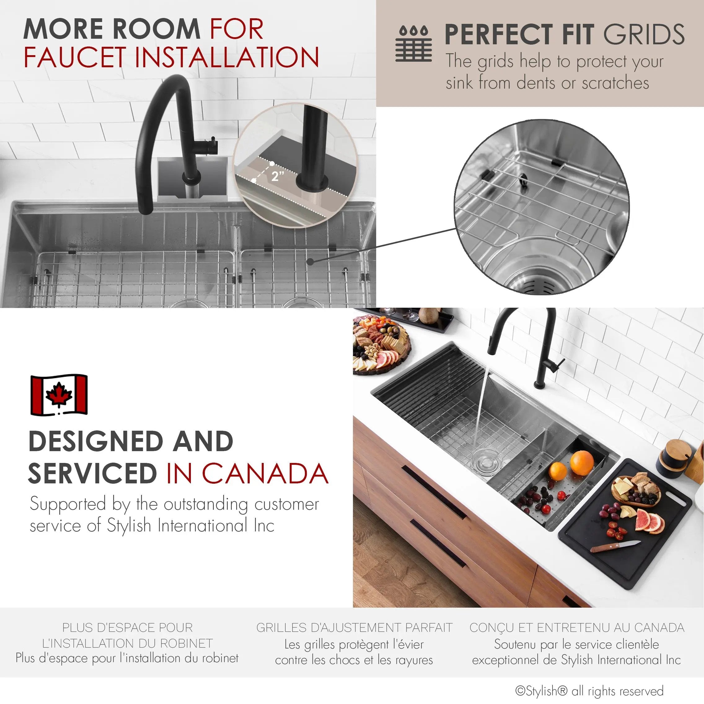 Stylish Undermount 36 inch Stainless Steel Double Bowl Workstation Kitchen Sink with Black Accessories - Plumbing Market