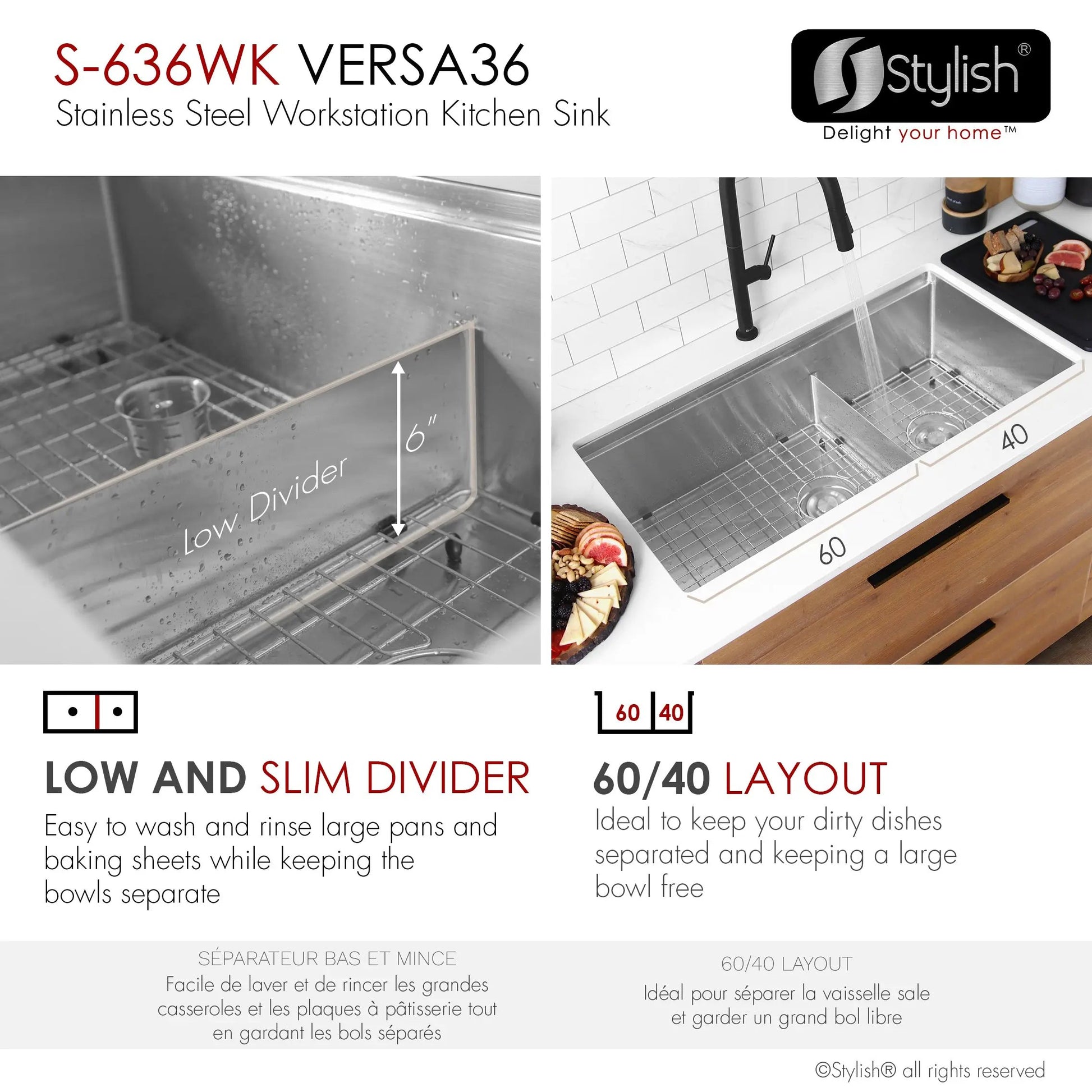 Stylish Undermount 36 inch Stainless Steel Double Bowl Workstation Kitchen Sink with Black Accessories - Plumbing Market