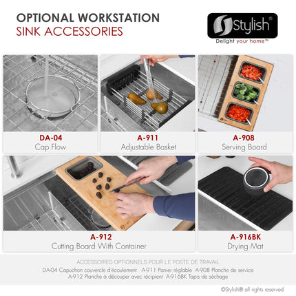 Stylish Undermount 36 inch Stainless Steel Double Bowl Workstation Kitchen Sink with Black Accessories - Plumbing Market