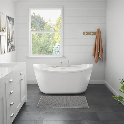 Suna 58 x 32 AcrylX Freestanding Center Drain Bathtub in White with White Skirt - Plumbing Market