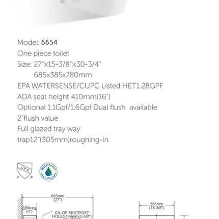 T-6654 One Piece Regular Toilet - Plumbing Market