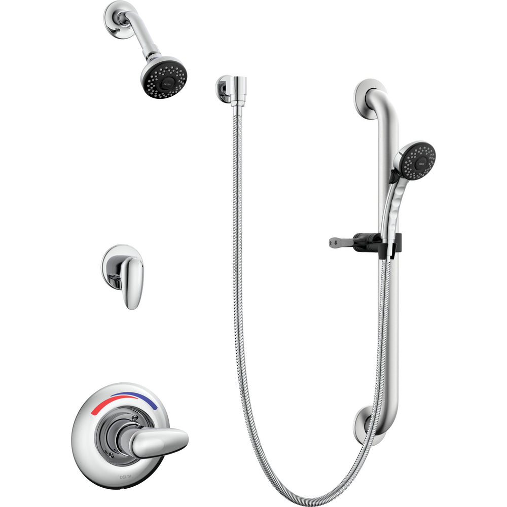 Delta Commercial T13H332-20C Shower Trim with Diverter, Shower Head, Hand Shower and Grab Bar
