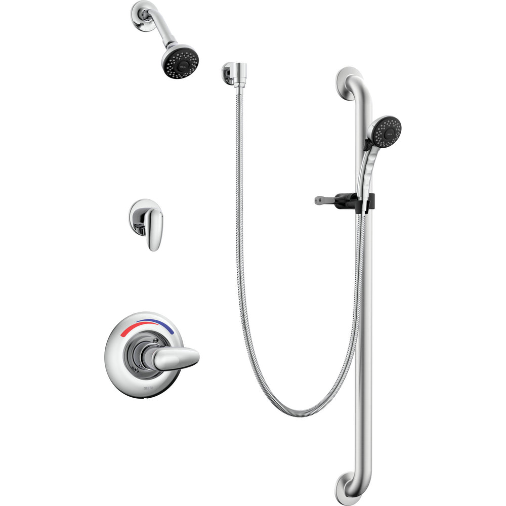 Delta Commercial T13H332-25C Shower Trim with Diverter, Shower Head, Hand Shower and Grab Bar