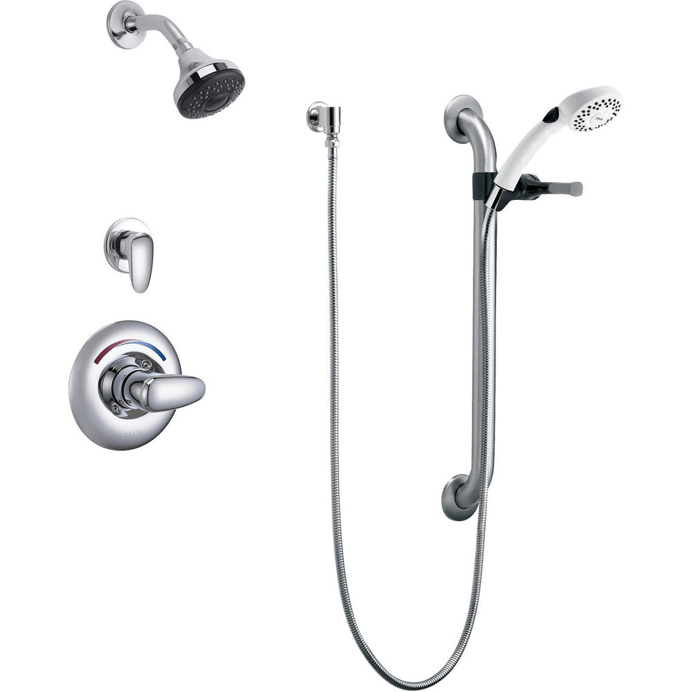 Delta Commercial T13H332 Shower Trim with Diverter, Shower Head, Hand Shower and Grab Bar