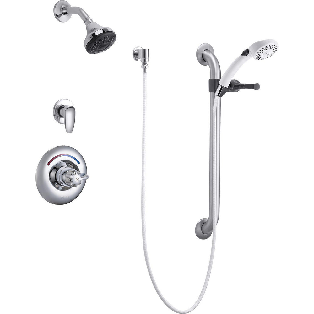 Delta Commercial T13H333 Shower Trim with Diverter, Shower Head, Hand Shower and Grab Bar