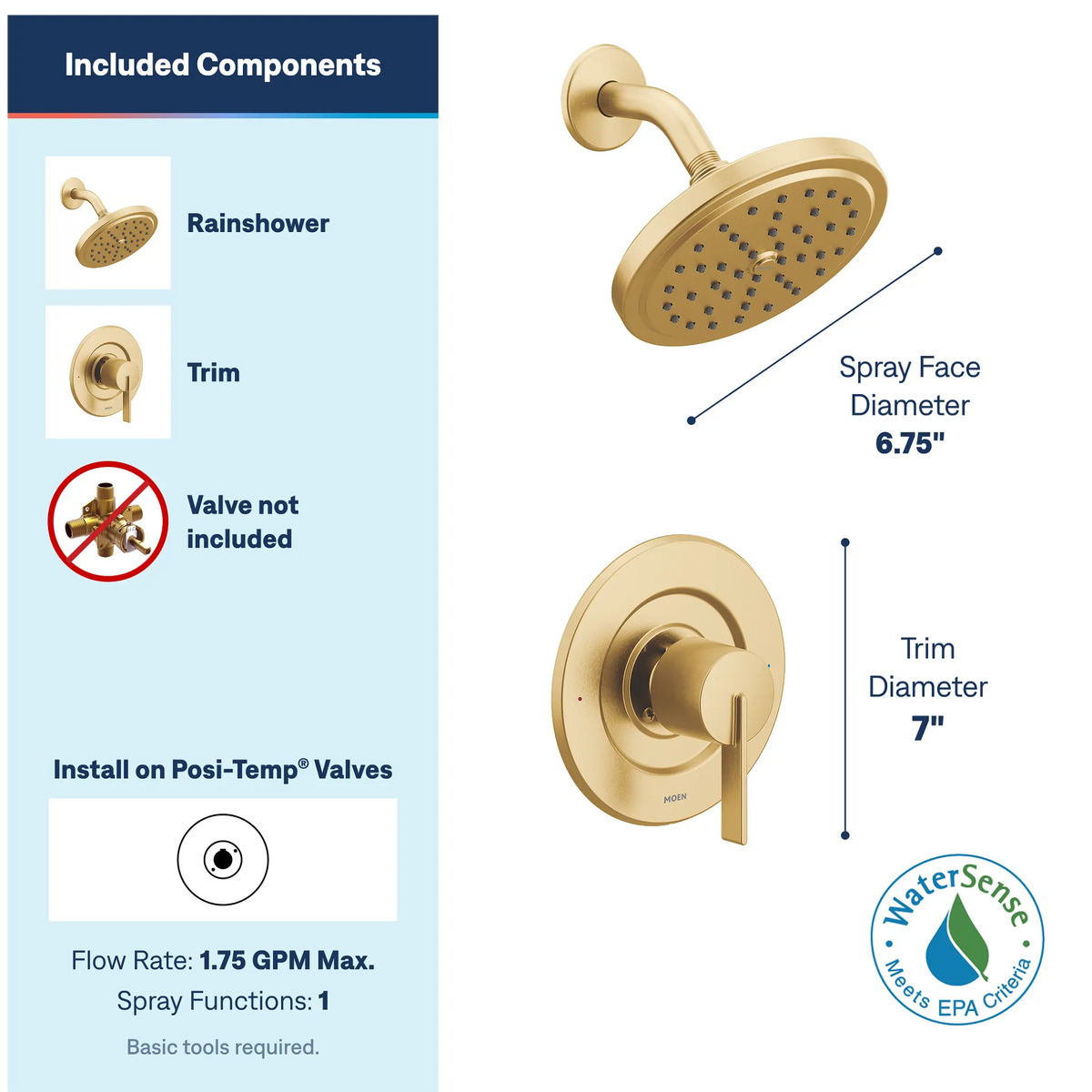 Moen Cia Posi-Temp Shower Only T2262EP in Brushed Gold (T2262EPBG) - view 3