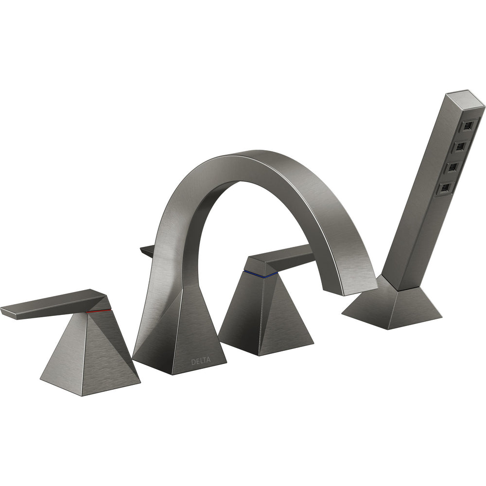 Delta Trillian 4-Hole Roman Tub With Handshower Trim - Black Stainless